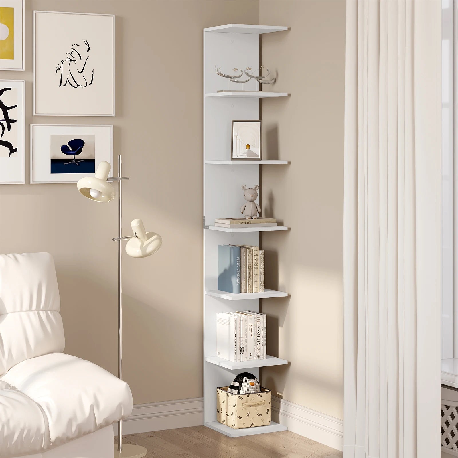 Unité d'étagère murale de salon, rangement autoportant à 7 niveaux, décor de bibliothèques pour chambre à coucher, cuisine, balcon