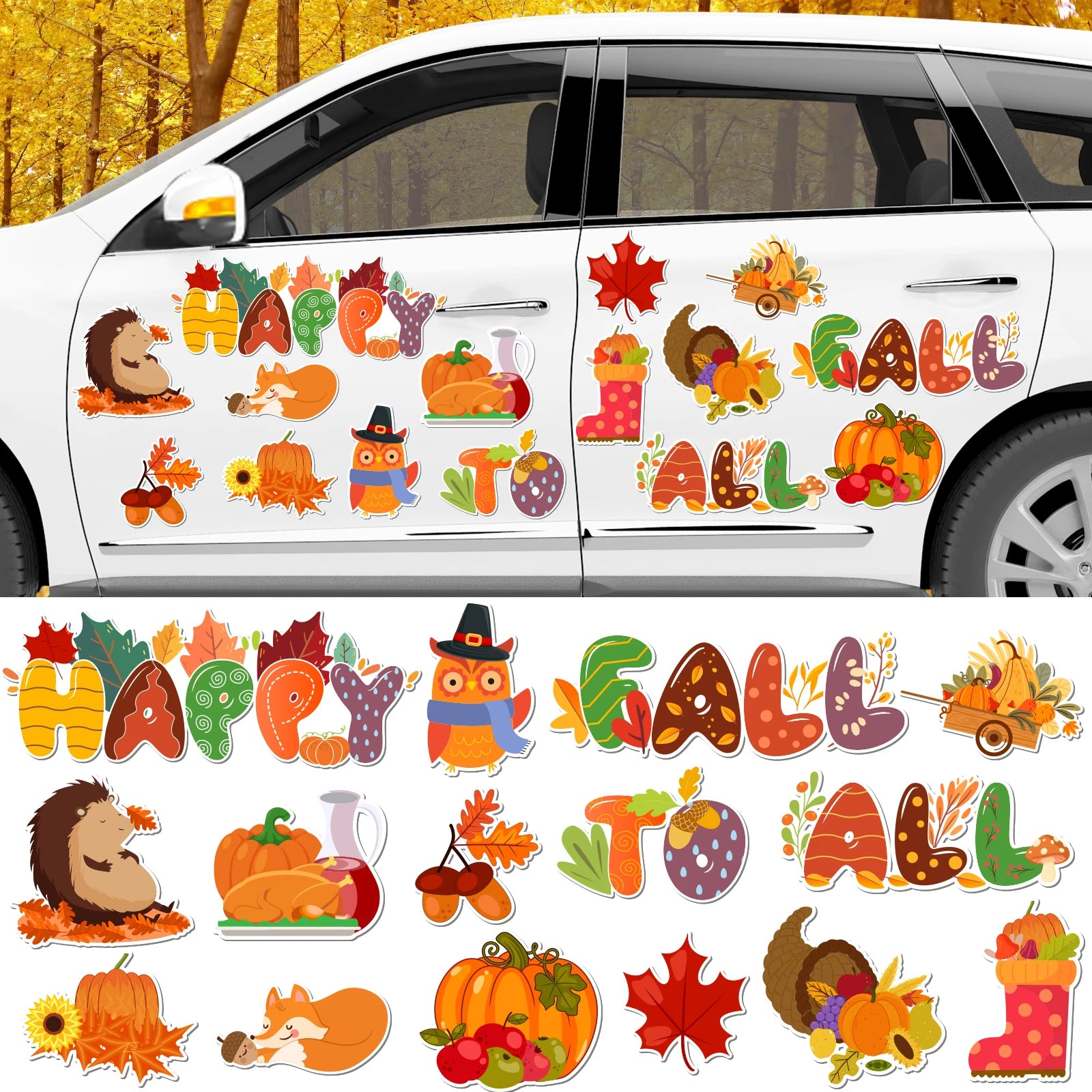 15Pcs Fall Magnets Decorations, Fall Thanksgiving Reflective Car Refrigerator Magnets, Holidays Magnetic Stickers Magnet Decal A