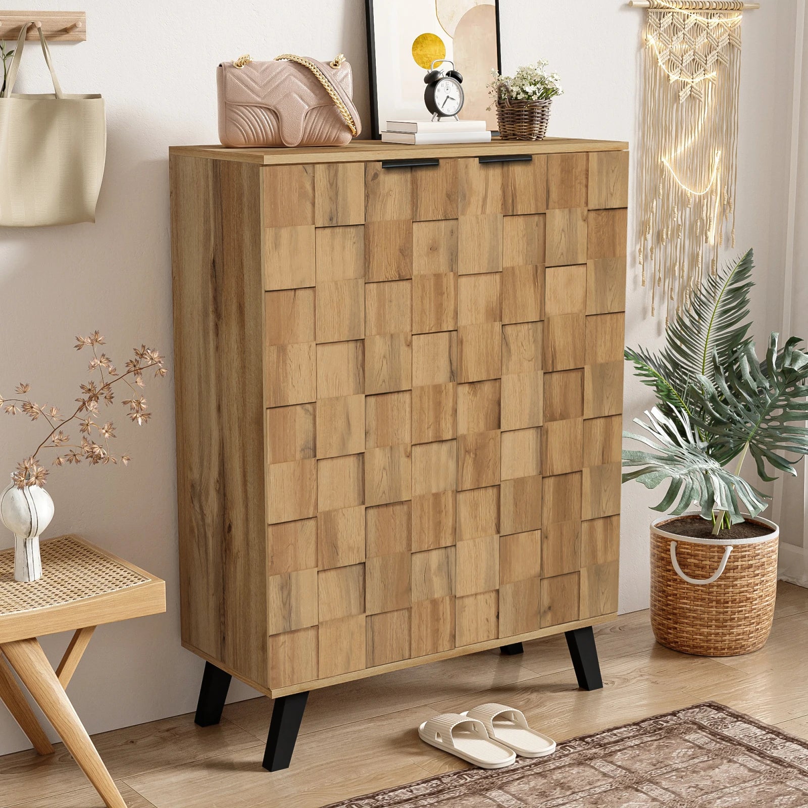 Rosahqnda Armoire à chaussures moderne à 5 compartiments Design pratique pour le salon, la chambre à coucher et la salle à manger Armoire TV moderne