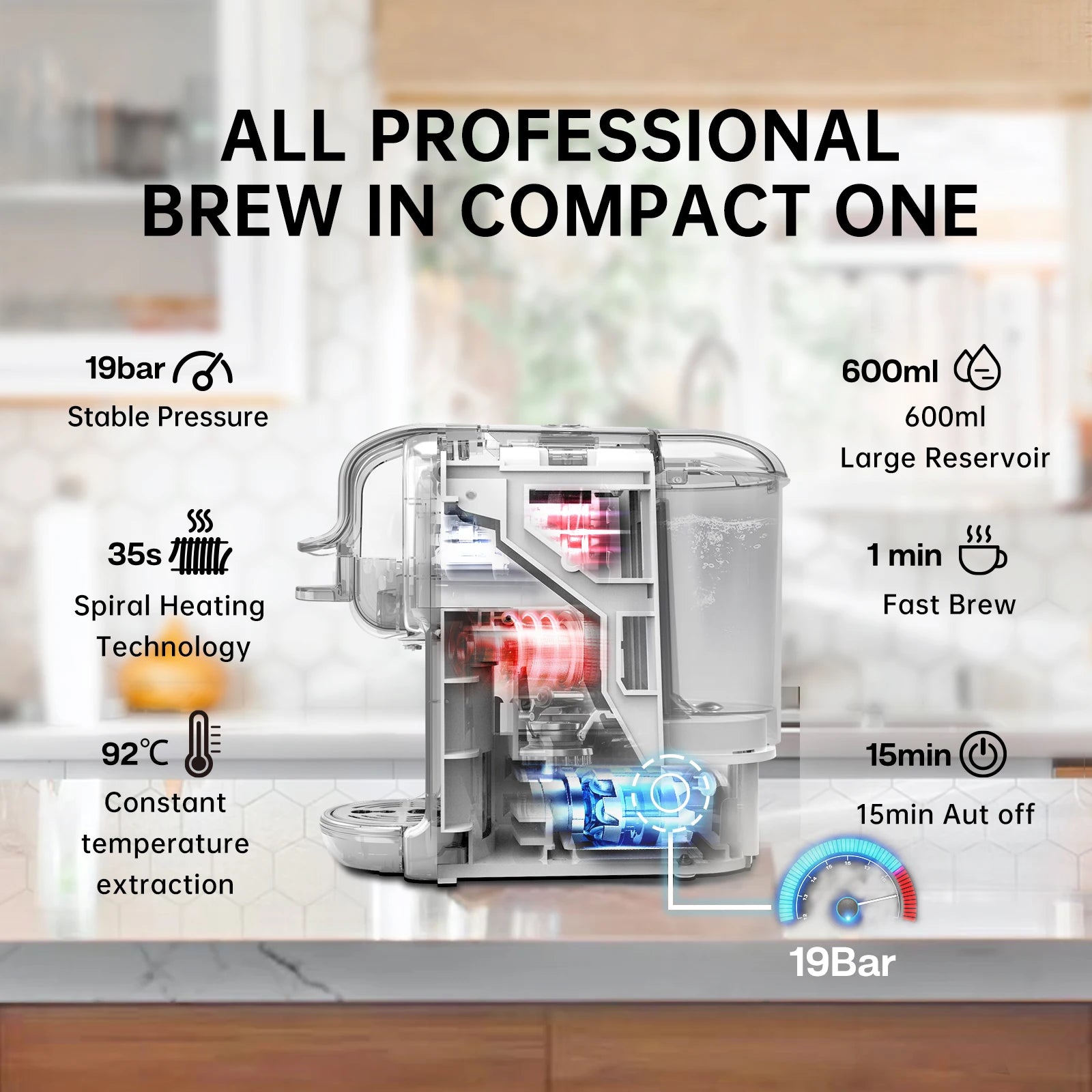 HiBREW Multiple Capsule Coffee Machine, Hot/Cold Dolce Gusto Milk Nespresso Capsule ESE Pod Ground Coffee Cafeteria 20Bar 5 in 1