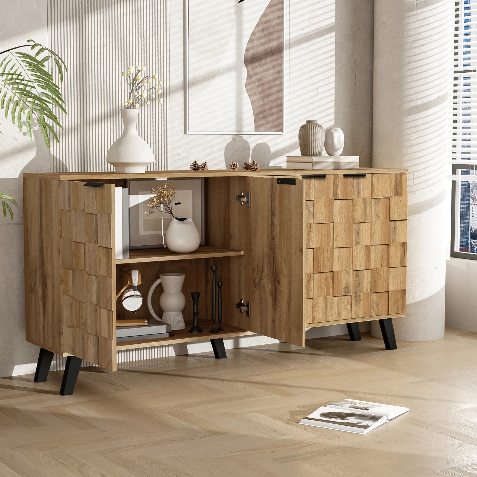 Rosahqnda Armoire à chaussures moderne à 5 compartiments Design pratique pour le salon, la chambre à coucher et la salle à manger Armoire TV moderne