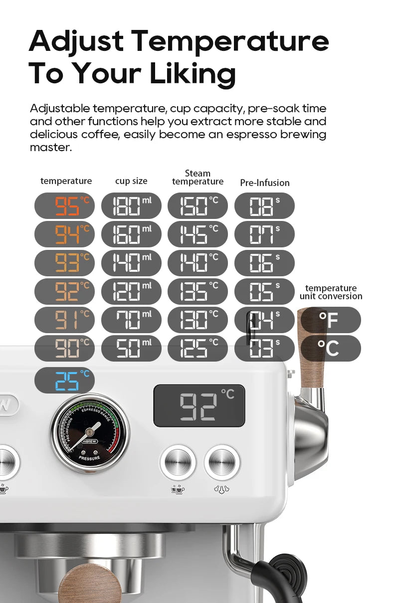 HiBREW H10plus Semi Automatic Espresso Coffee Machine DIY Function 20Bar Pressure Temperature Adjustable For Cappuccino & Latte