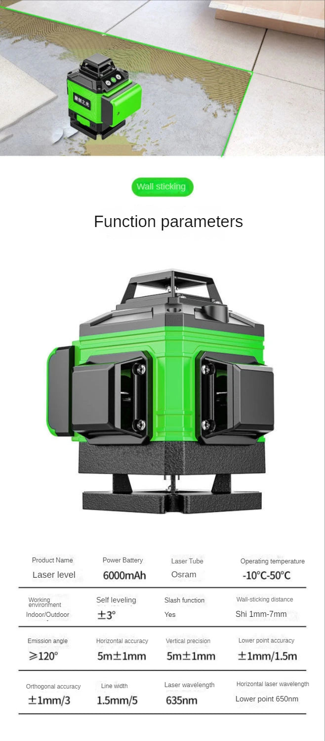 16/12 Lines 4D Laser Level green line SelfLeveling 360 Horizontal And Vertical Super Powerful Laser level green Beam laser level