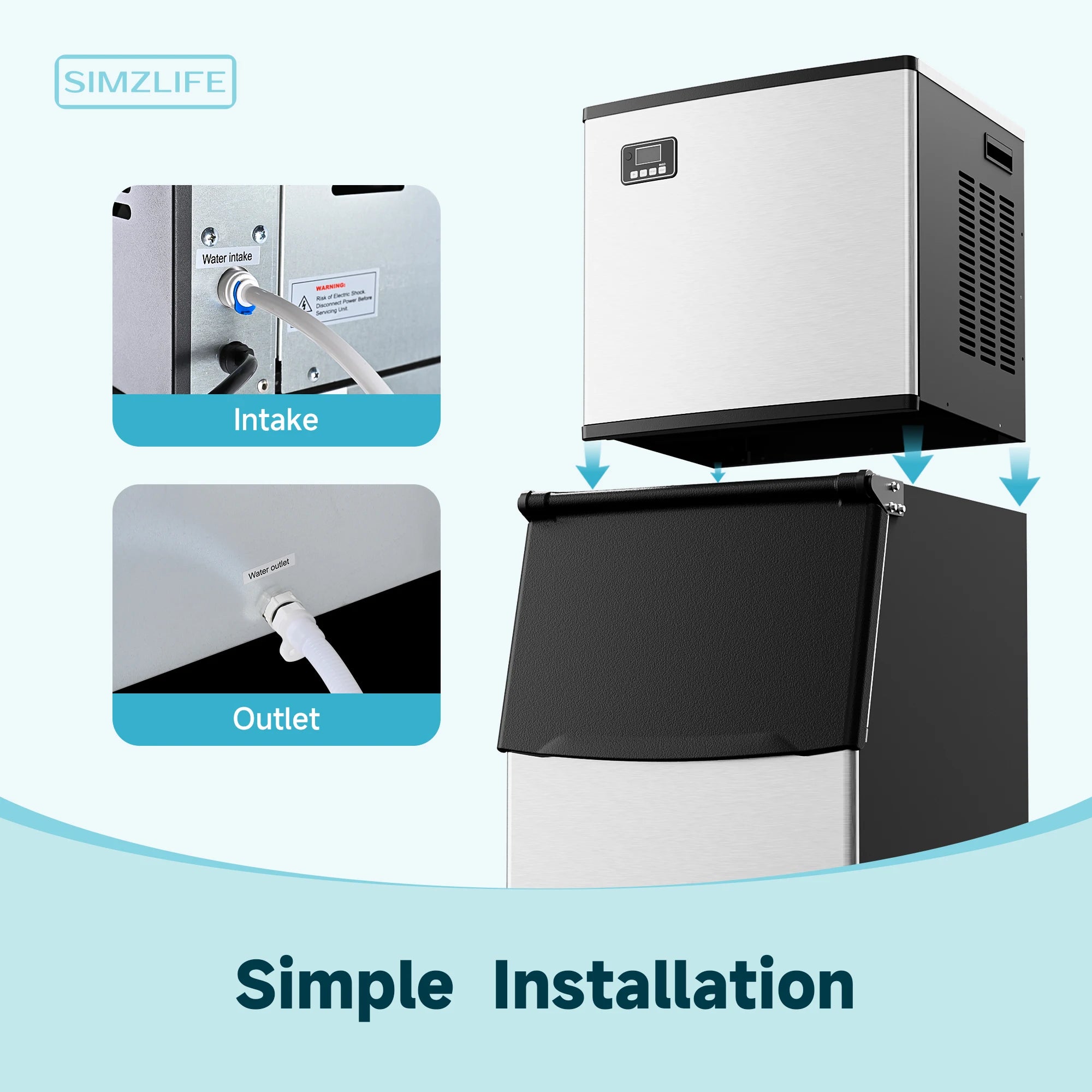 Commercial Ice Maker Machine 400Lbs/24H SECOP Compressor Ice Machine 250Lbs Ice Storage Stainless Steel Ice Maker for Bar Cafe