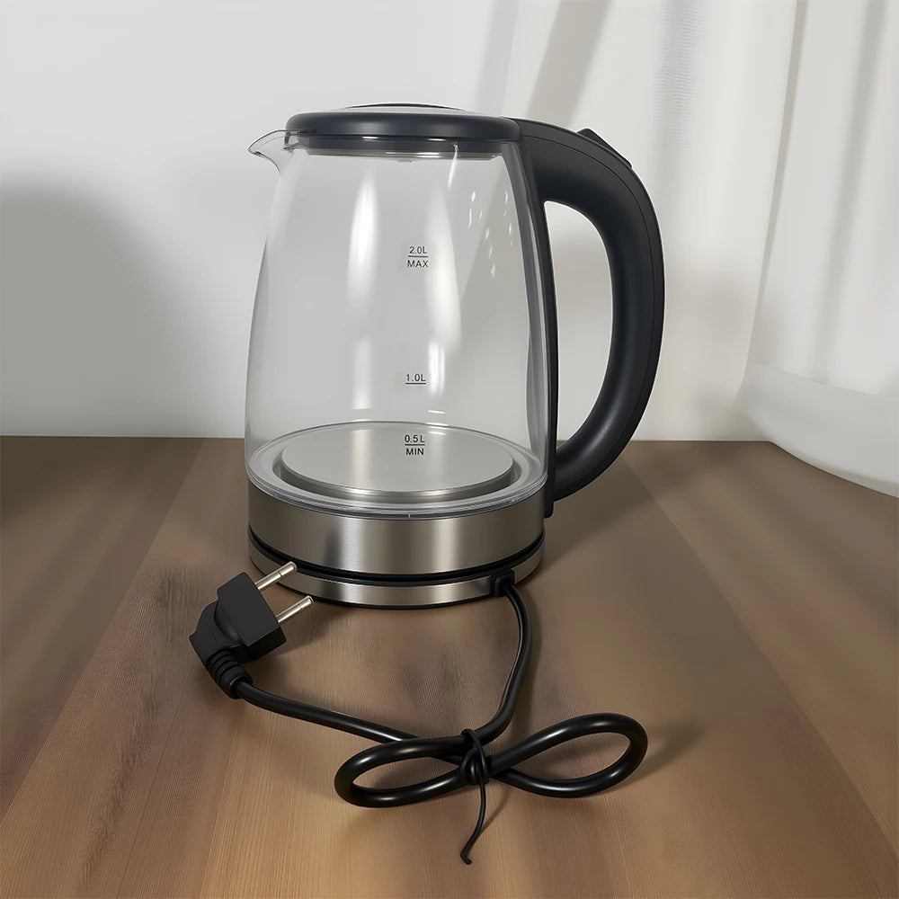 2L Electric Kettle Glass Fast Boil Blue LED household appliance With Stainless Steel Fast Boiling Portable Jug Auto Shut-off