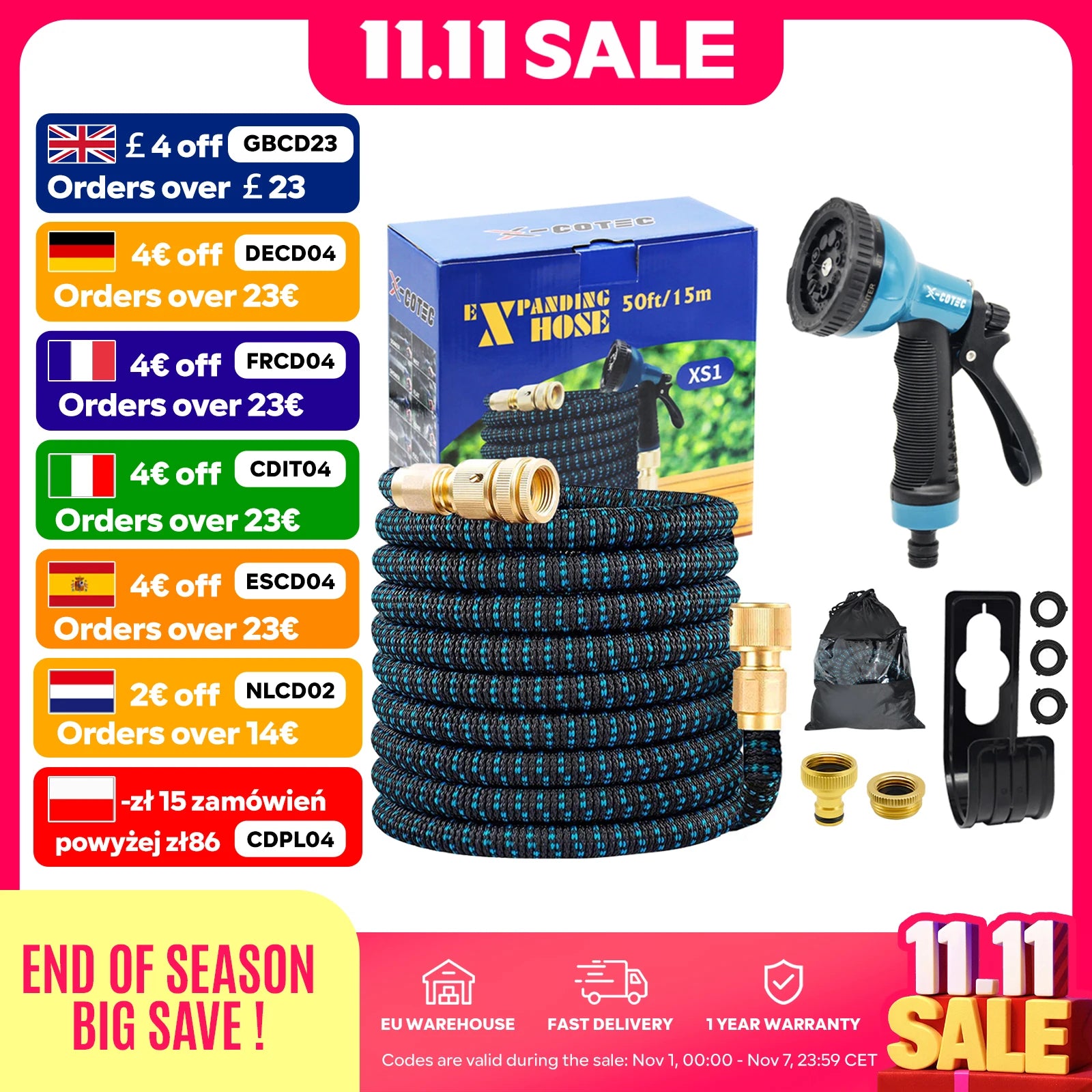 X-COTEC Extensible Garden Hose, Flexible Water Hose, 30m/100FT, Irrigation Tools, 10 Functional, for Garden