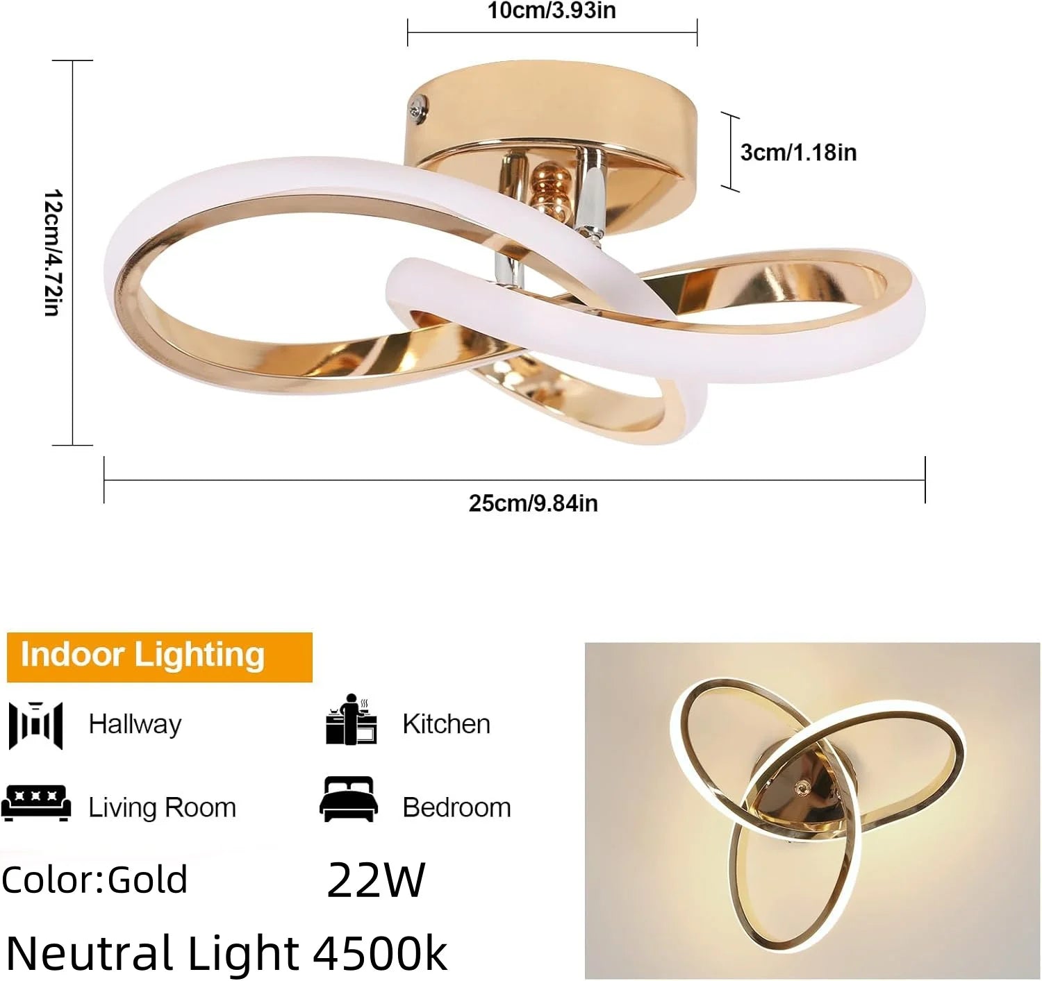 LED Ceiling Light,Modern LED Ceiling Light,Curved Design Ceiling Lamp for Bedroom,Living Room,Kitchen,Hallway