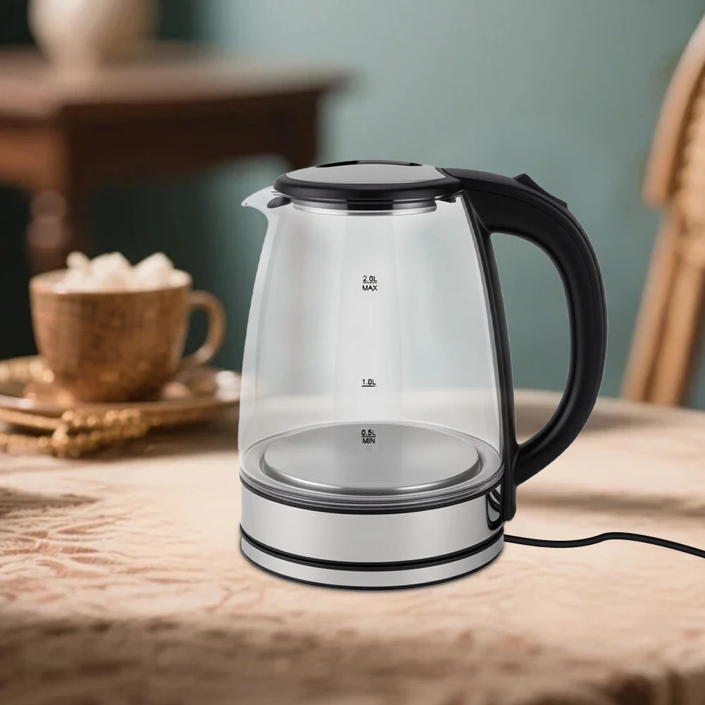 2L Electric Kettle Glass Fast Boil Blue LED household appliance With Stainless Steel Fast Boiling Portable Jug Auto Shut-off