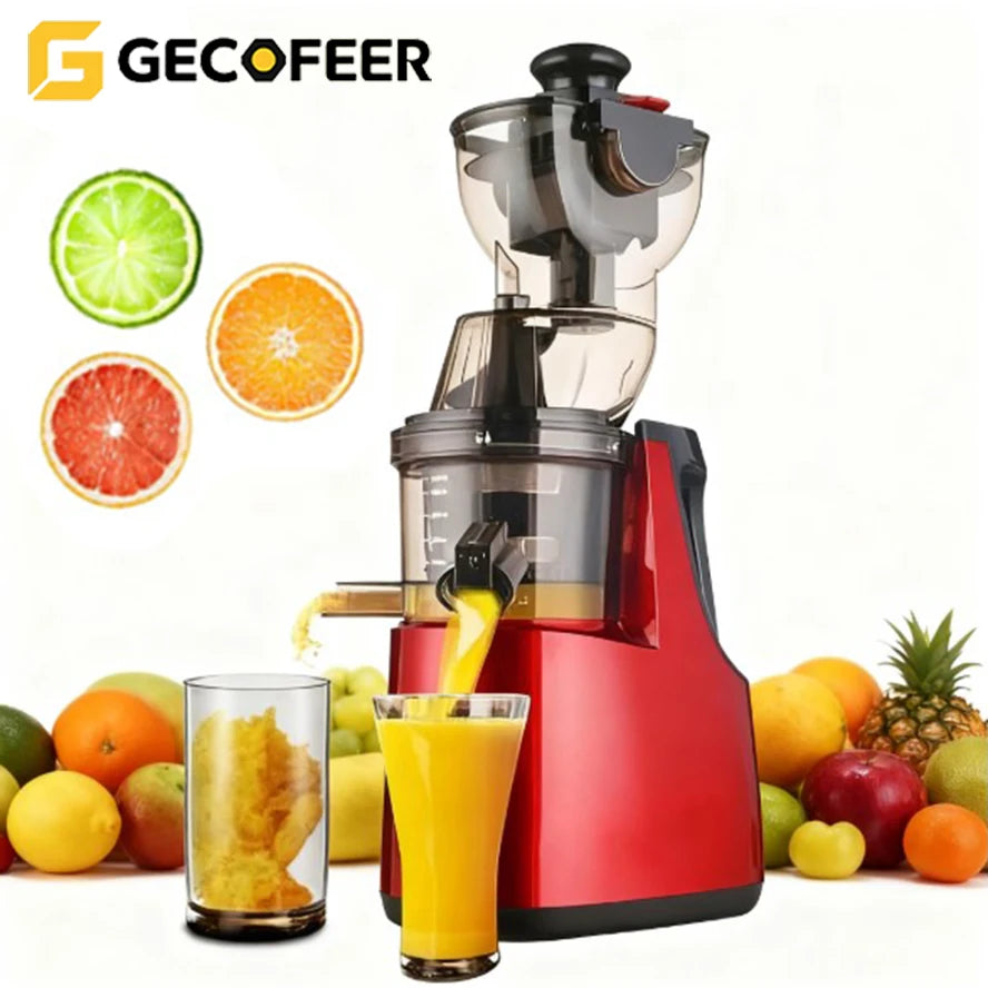 GECOFEER Large Caliber Slow Masticating Juicer Cold Press Juicer Feed Chute Fit Whole Fruits Vegetables High Juice Yield