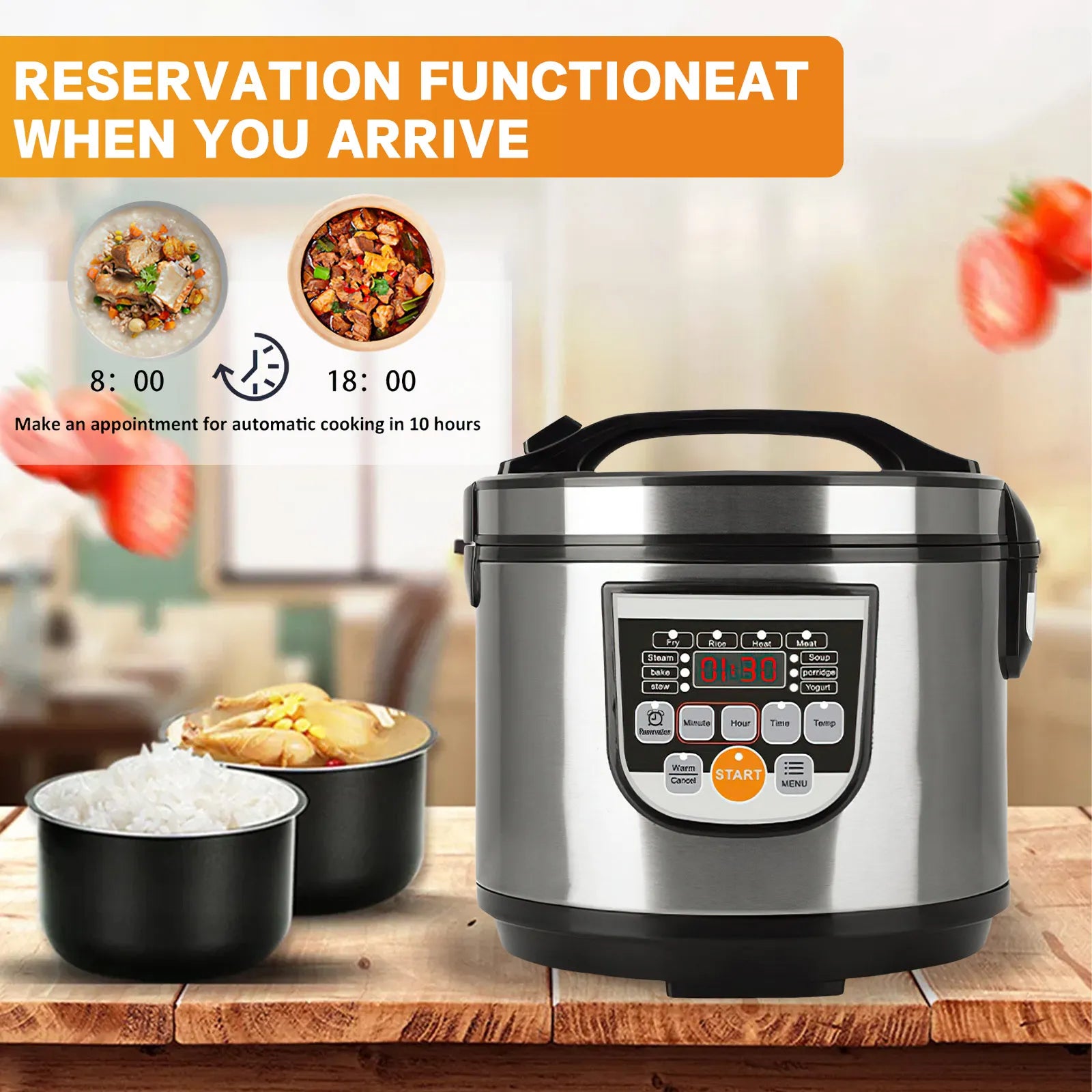 5L Electric Pressure Cooker Stainless steel Smart Multicooker for Kitchen Slow Cooker Rice Cooker Steam Pot Food Warmer 220V