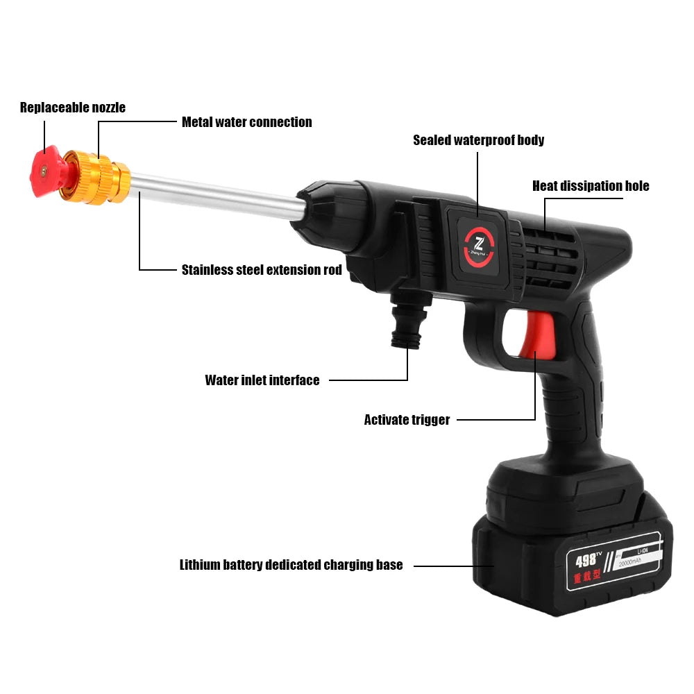 1500W Cordless High Pressure Washer Spray Water Gun Car Wash Pressure Water Cleaning Machine for Makita 18V Battery