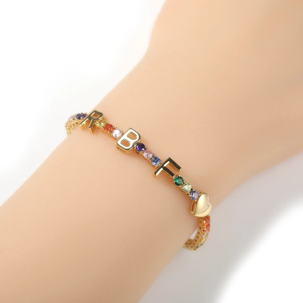 THE BLING KING Custom Name Bracelet For Women CZ 3mm Tennis Chain Iced Out Cubic Zircon 18K Gold Plated DIY Letters Jewelry Gift