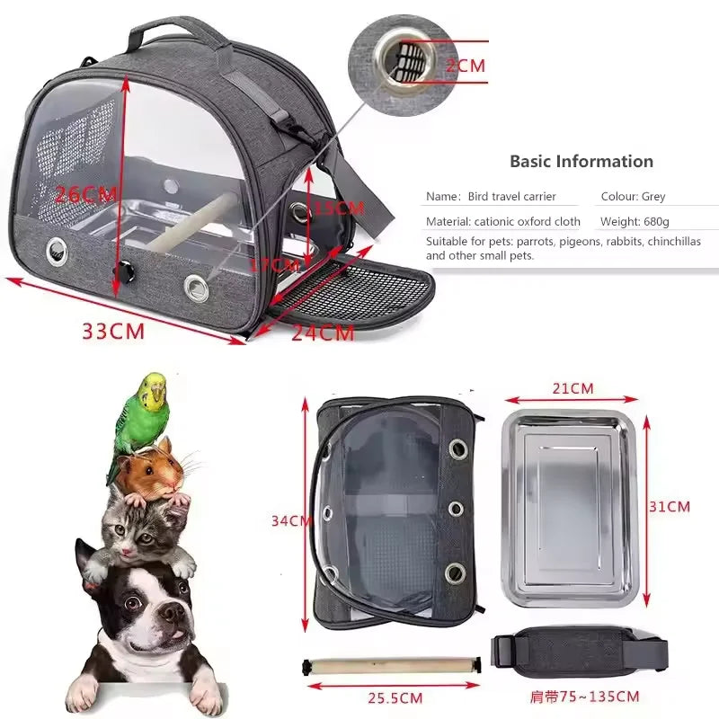 Portable Bird Travel Carrying Box Transport Bird Cage with Stainless Steel Tray Pet Multifunctional Parrot Bird Bag Outdoor