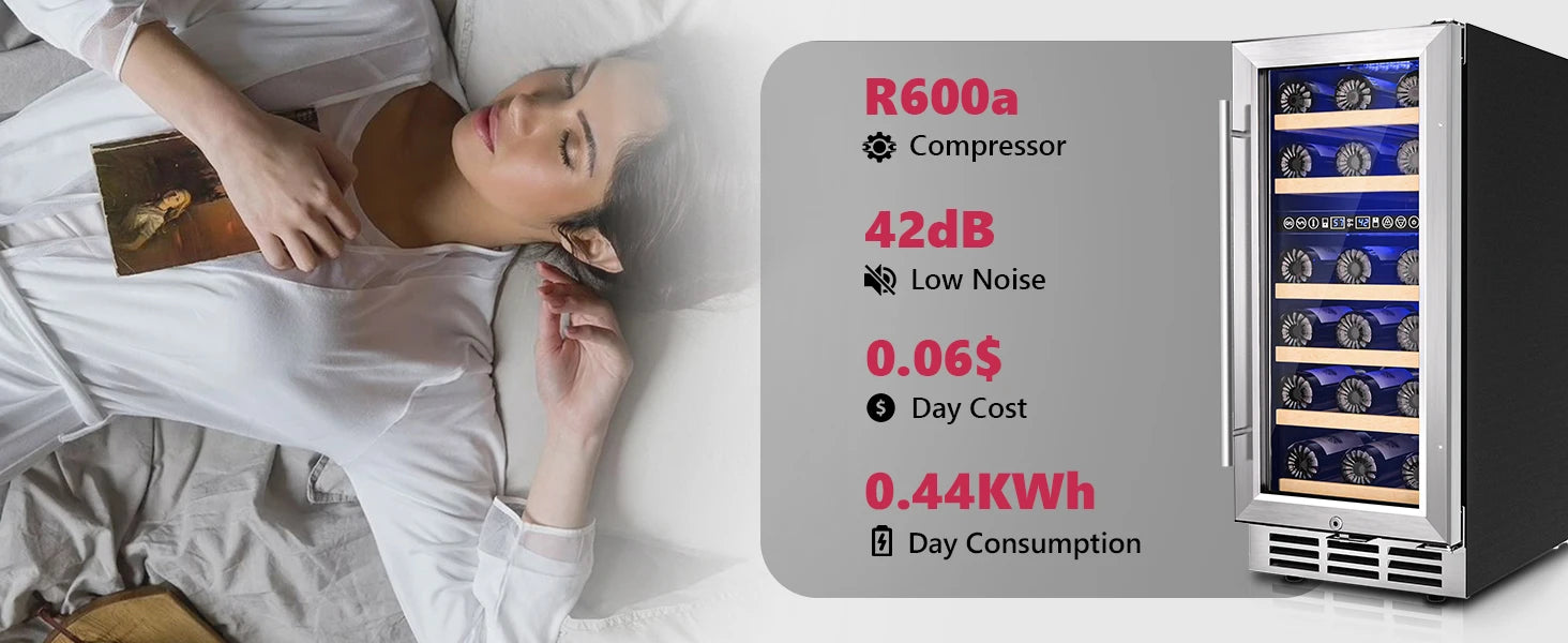 SIMZLIFE 15 Inch Wine Fridge Dual Zone Wine Cooler with Digital Temperature Control with Double Layer Glass Door 33 Bottles