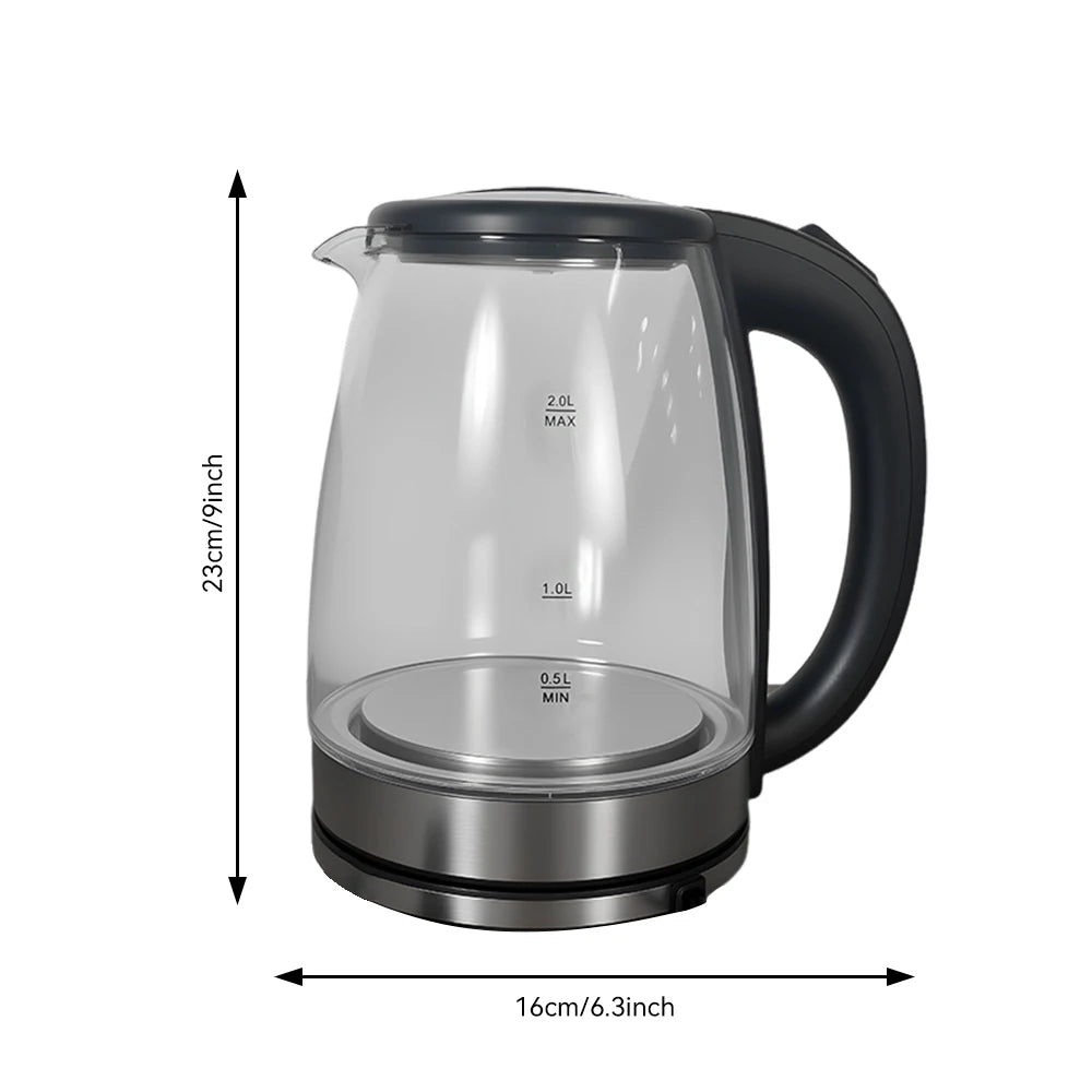2L Electric Kettle Glass Fast Boil Blue LED household appliance With Stainless Steel Fast Boiling Portable Jug Auto Shut-off