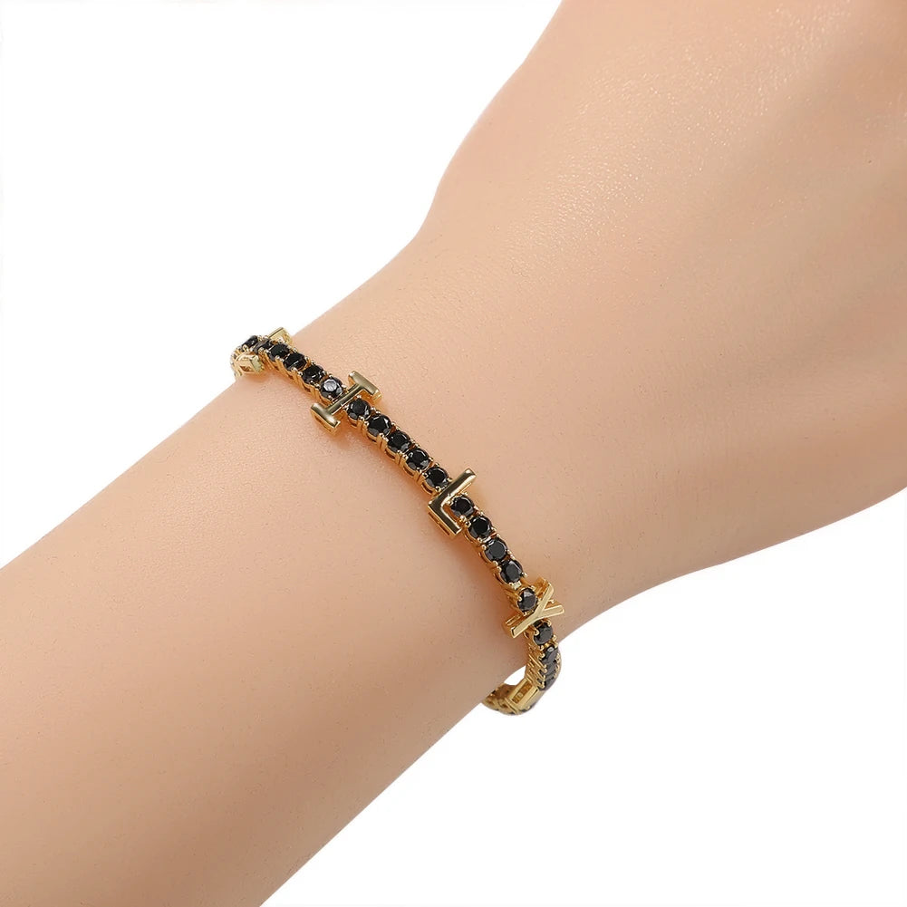 THE BLING KING Custom Name Bracelet For Women CZ 3mm Tennis Chain Iced Out Cubic Zircon 18K Gold Plated DIY Letters Jewelry Gift