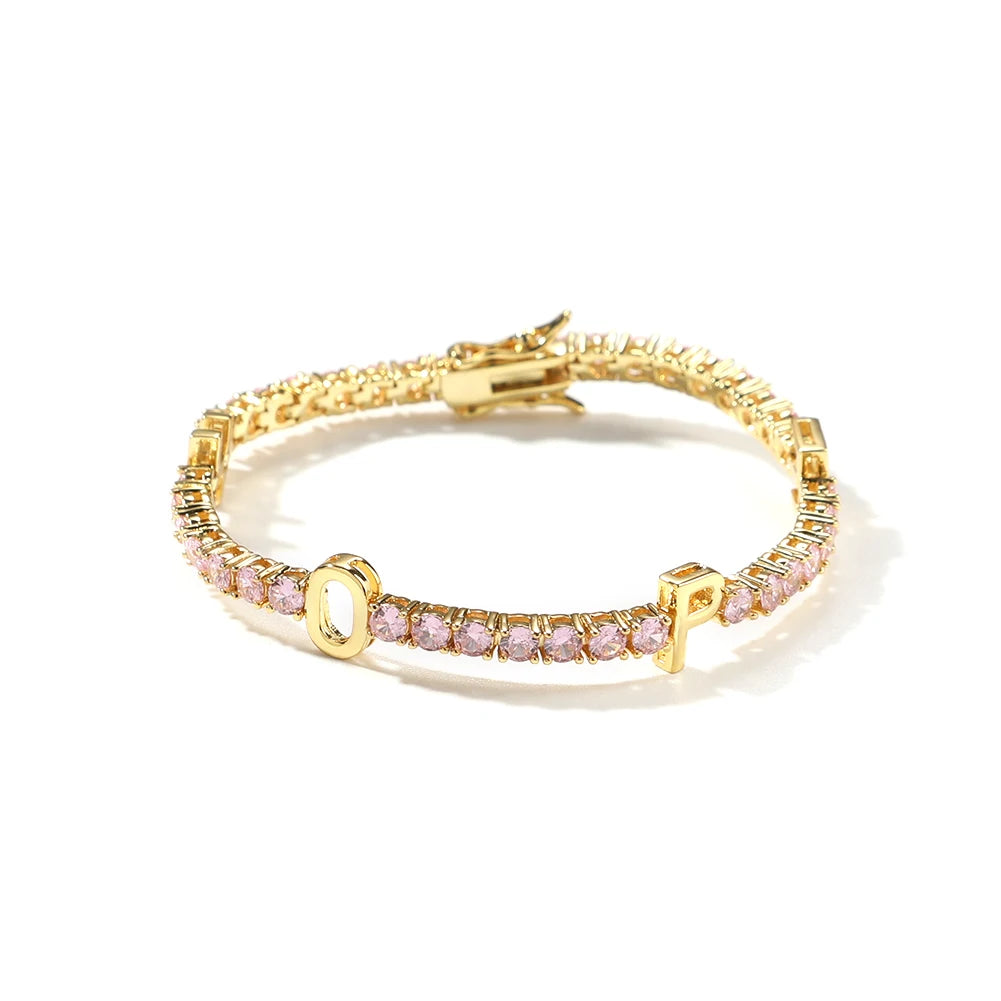 THE BLING KING Custom Name Bracelet For Women CZ 3mm Tennis Chain Iced Out Cubic Zircon 18K Gold Plated DIY Letters Jewelry Gift