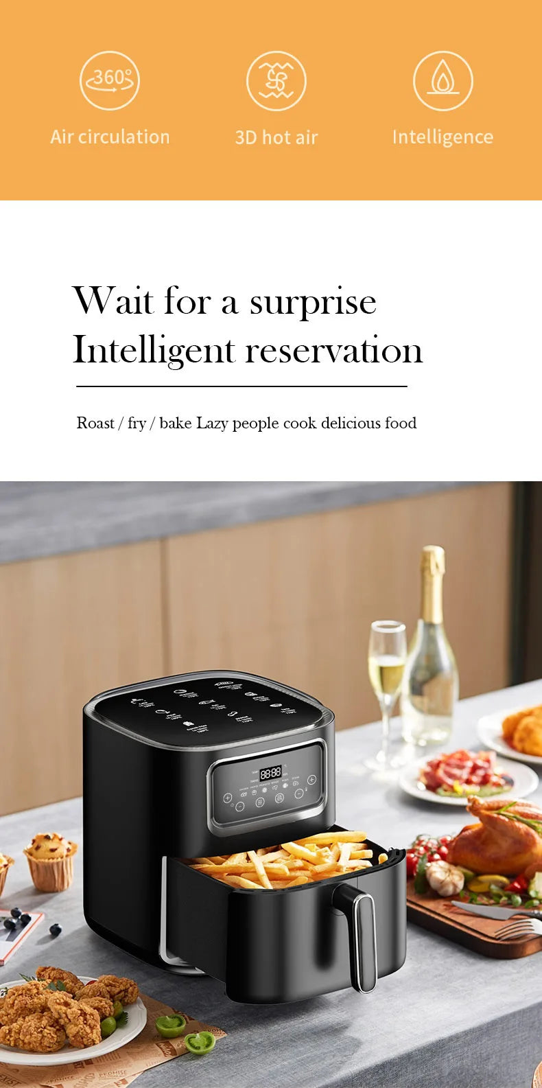 10L Large Capacity Electric Air Fryers Oil-free Automatic House