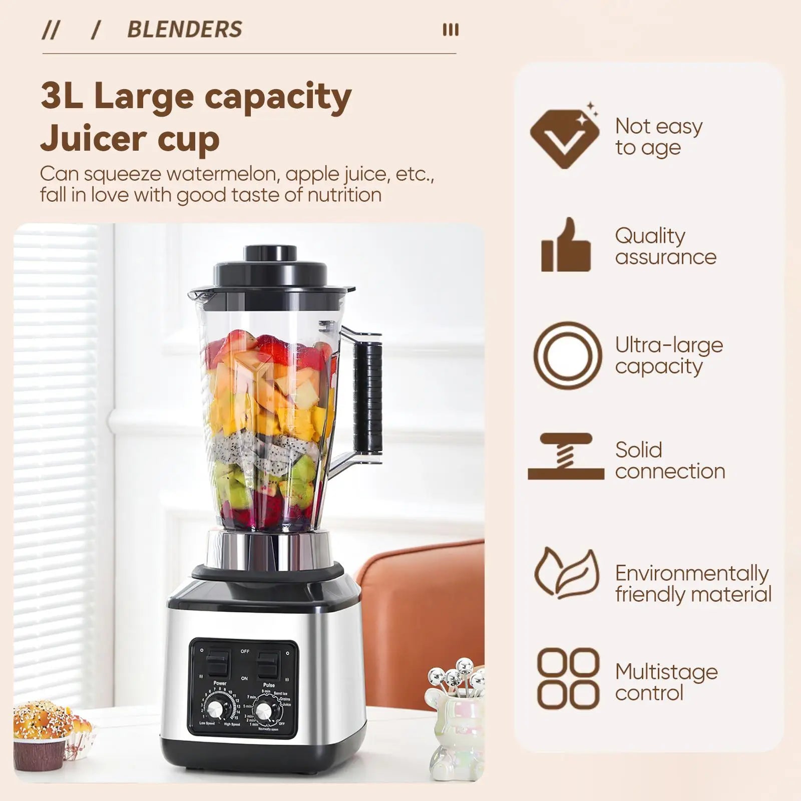 3 in1 9500W Heavy Duty Grade Blender Mixer Juicer High Power Food Processor Ice Smoothie Bar Fruit Blender