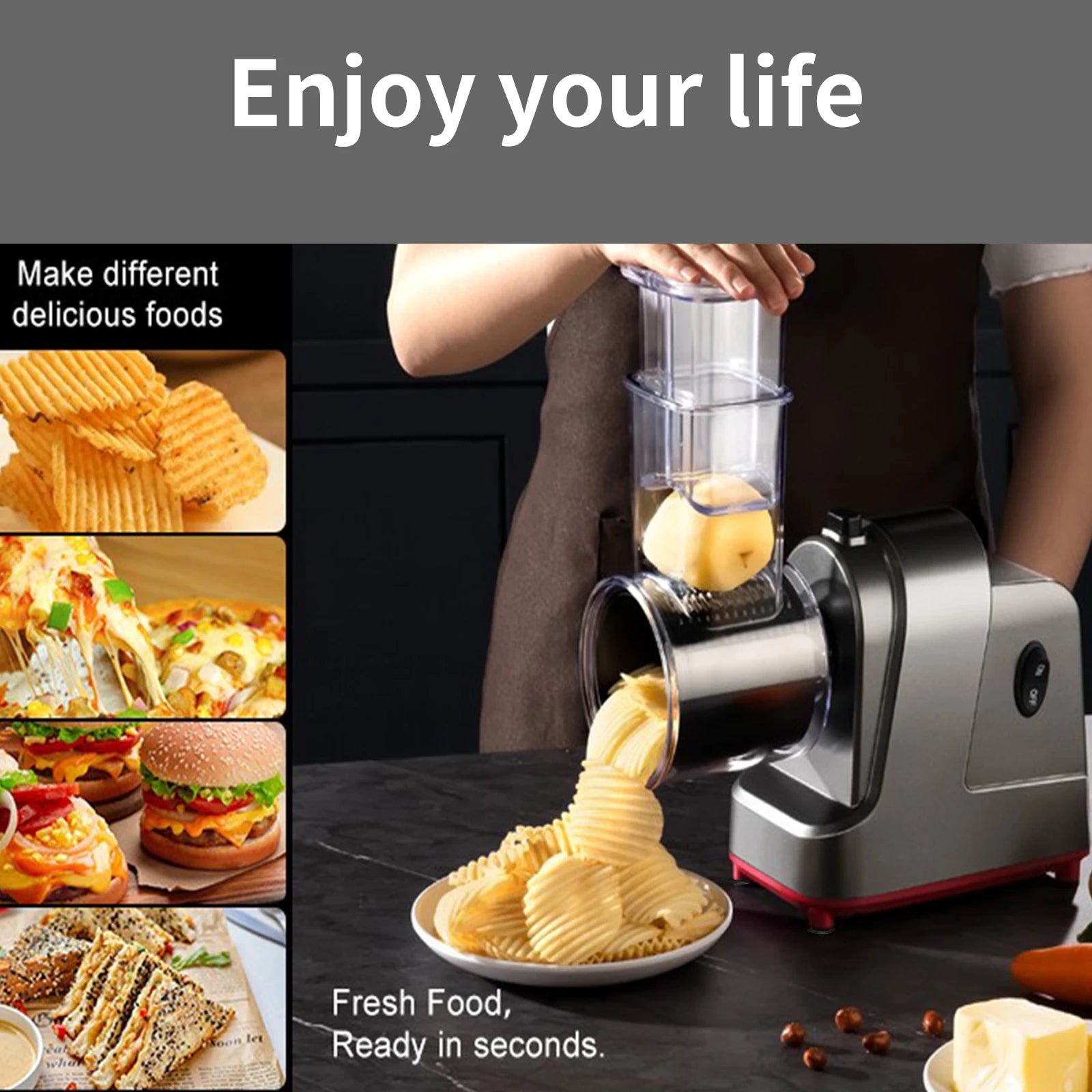 250W Electric Vegetable Slicer Cutter Slicer Shredder Grinder 5in1 Multifunctional Food Processor  for Cheese Nut Fruit Veggies