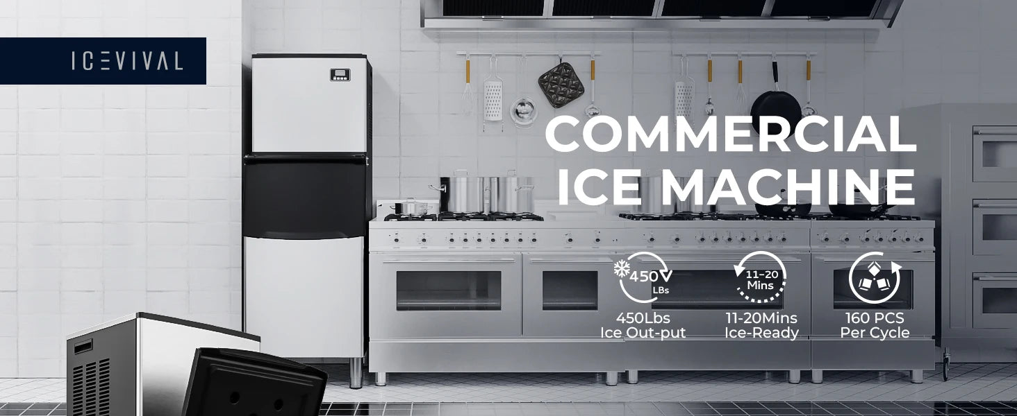 Commercial Ice Maker Machine 400Lbs/24H SECOP Compressor Ice Machine 250Lbs Ice Storage Stainless Steel Ice Maker for Bar Cafe