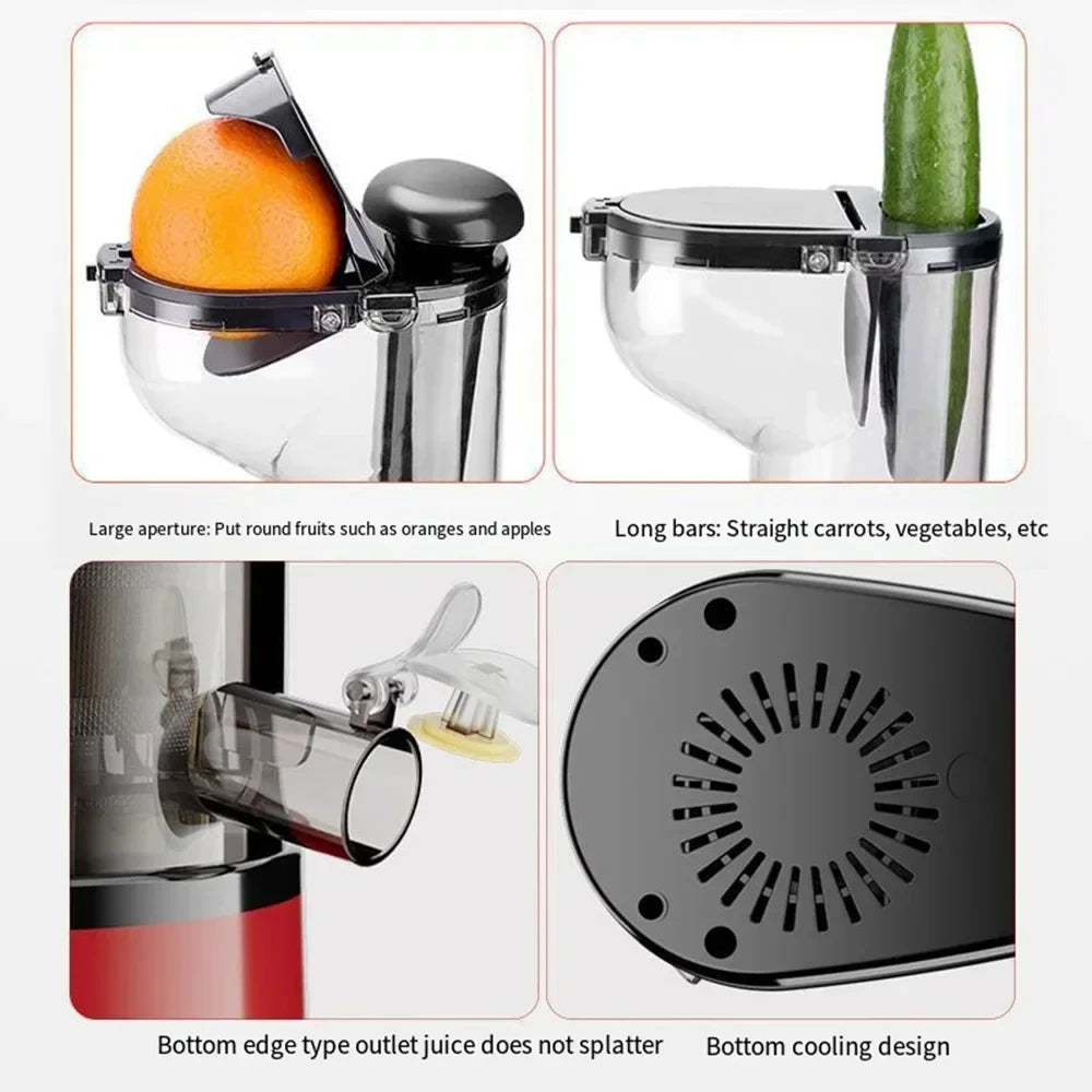 GECOFEER Large Caliber Slow Masticating Juicer Cold Press Juicer Feed Chute Fit Whole Fruits Vegetables High Juice Yield