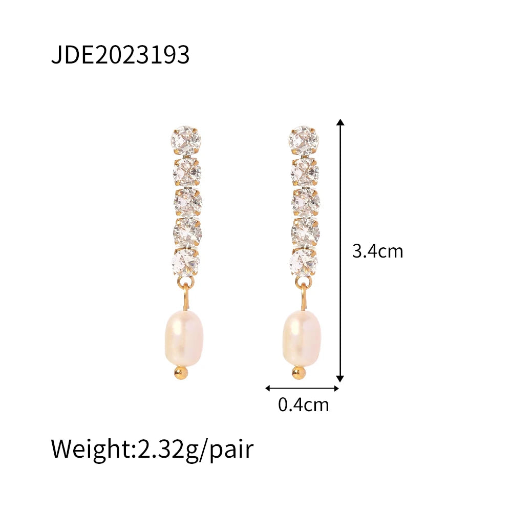 Uworld Delicate Shiny Zircon Freshwater Pearl 18K PVD Gold Plated Stainless Steel Pendant Earrings Trendy Jewelry for Women