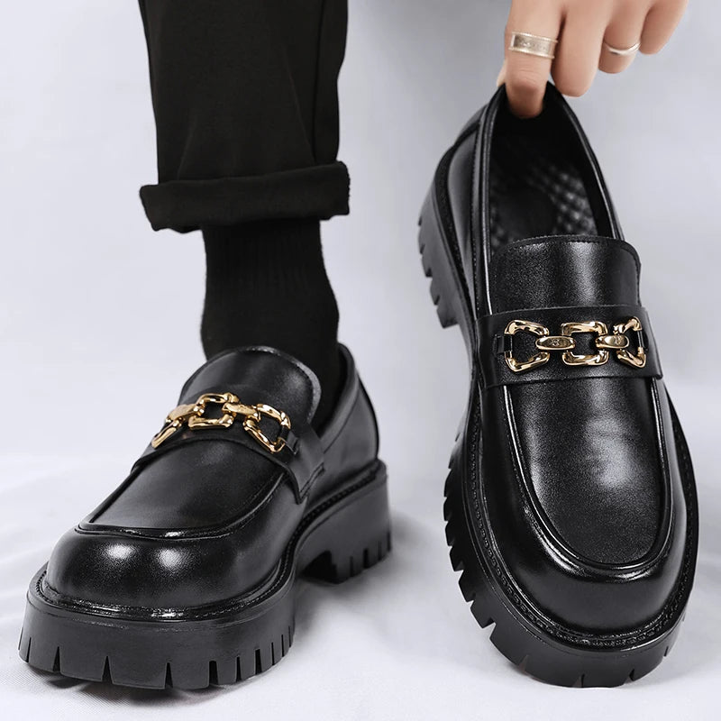 Thick Sole Working Shoes Black Color Anti-Slippery Comfortable Loafers Formal Dress Shoes for Men