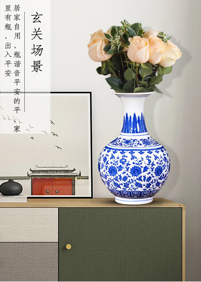 Blue and White Porcelain Vase Decoration living room flower arrangement antique decorative crafts Jingdezhen ceramics vases
