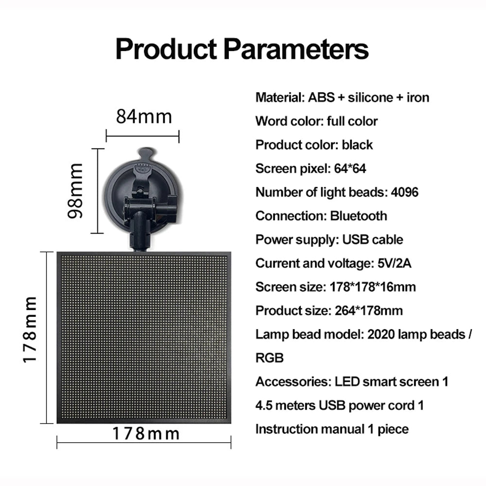 Led Car Rear Window Led Expression Screen Rear Window Car Screen Desktop Pixel Screen Bluetooth Communication Usb Power Supply
