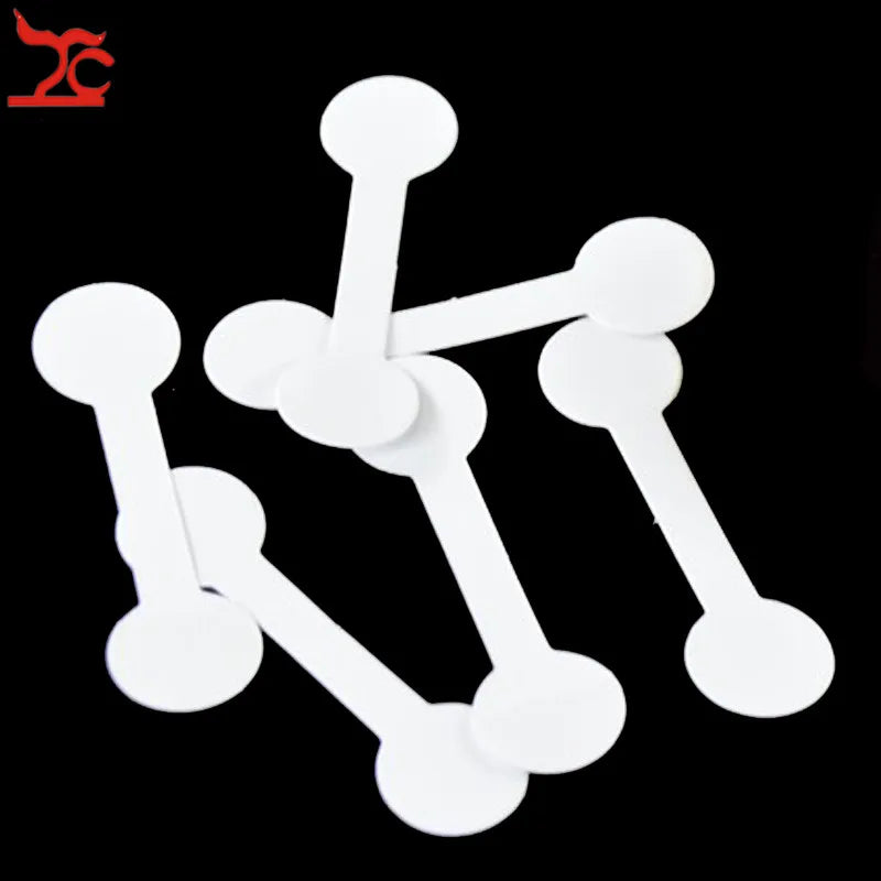 50/100 قطعة من علامات المجوهرات الورقية الفارغة المحمولة على شكل دمبل أبيض مستطيل أداة تسمية ذاتية اللصق علامات المجوهرات بالجملة