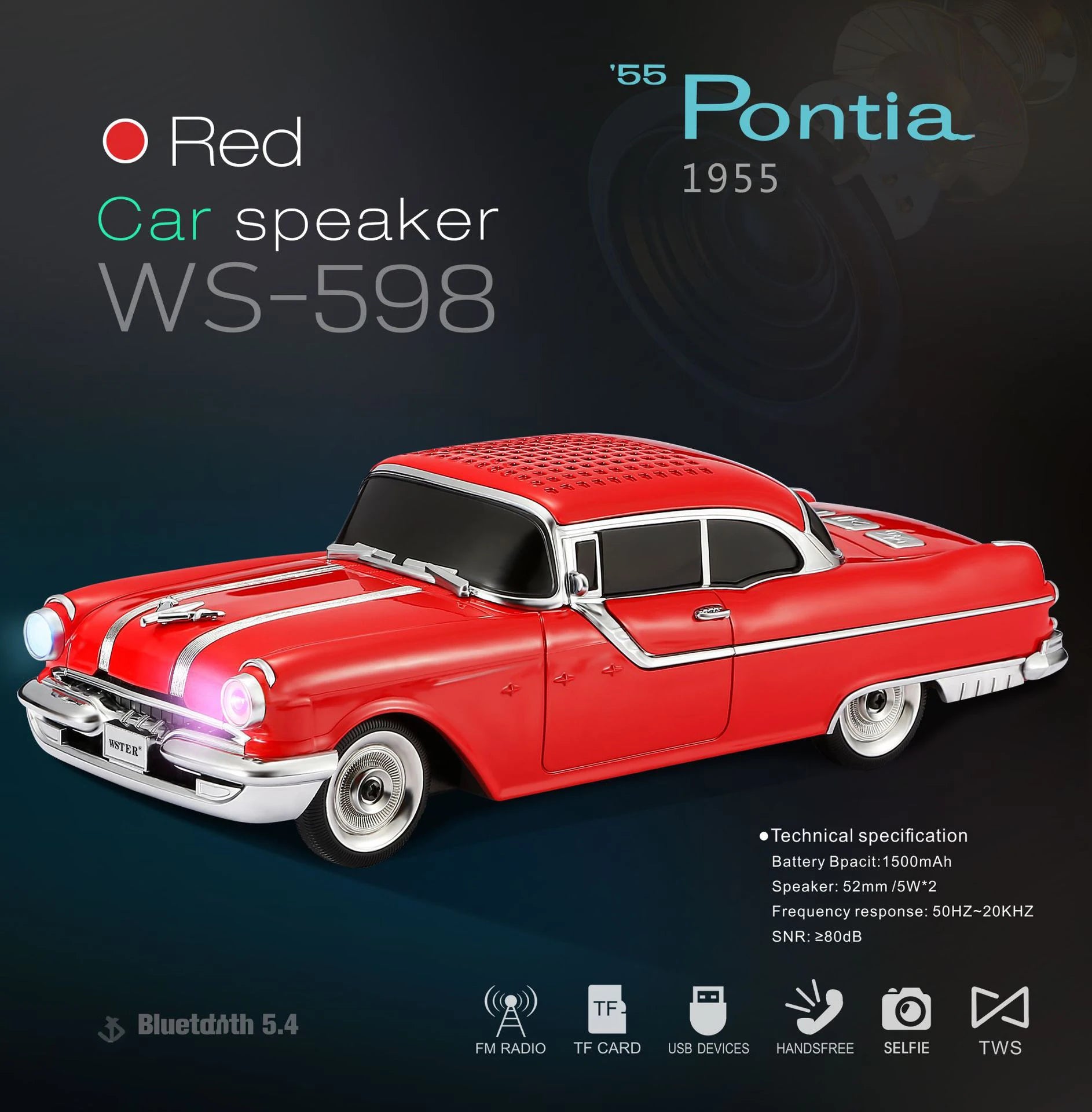 NEW WS-598 1500mAh Classical Car Design Wireless Home Theater Sound System Portable Mini Blue Tooth Party Speaker