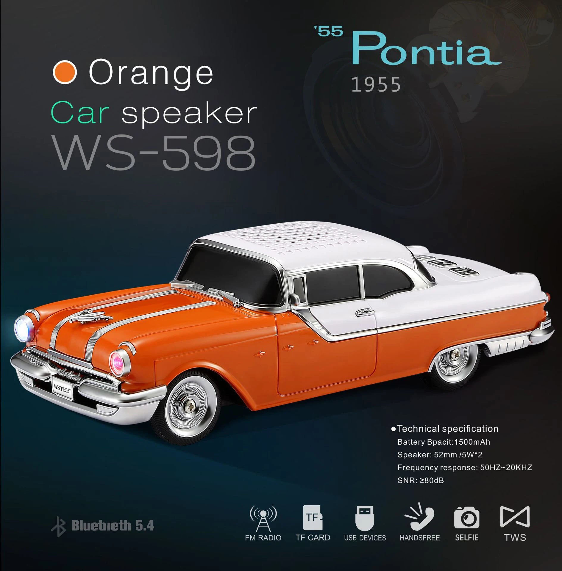 NEW WS-598 1500mAh Classical Car Design Wireless Home Theater Sound System Portable Mini Blue Tooth Party Speaker