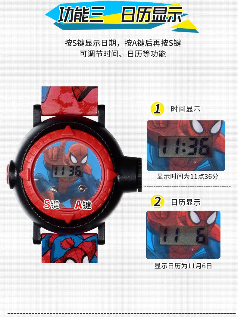 Marvel Digital Wristwatches Children's Toys Watch Boy Spider-Man Waterproof Luminous Cartoon Digital Watches Kids Fashionable