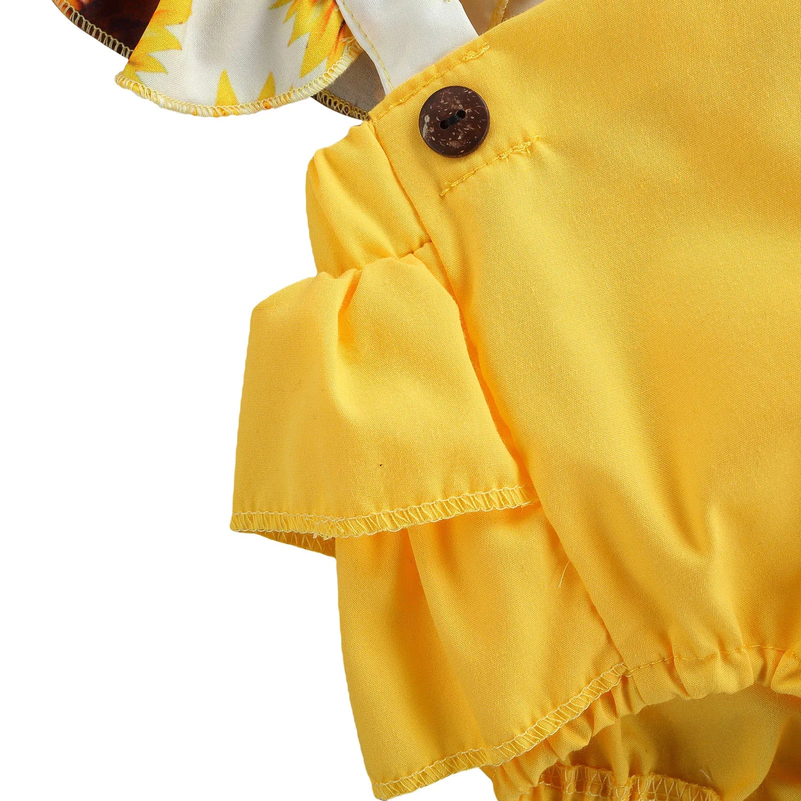 Kids Bodysuit with Headband, Sunflower Print Square Collar Fly Sleeve Hollow Out Romper+ Hairband, 0-24 Months