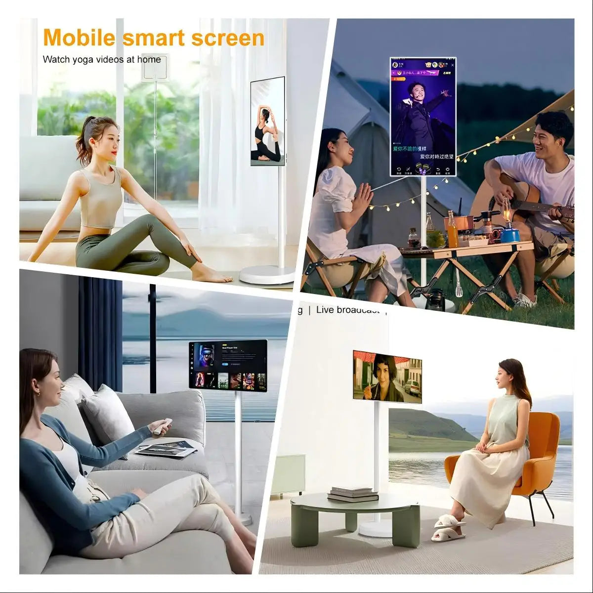 21.5 Inch 4+64GB OLED TV Mini Smart Android Televisor on Wheels Movable Charging Built-In Battery Interactive LED Portable  TV