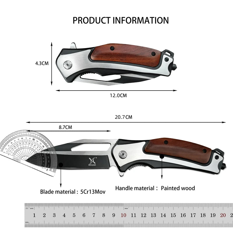 HUAAO DA130 High-quality Colored Wood Handle Tactical Pocket Knife Camping EDC Hunting Folding Knife Tools