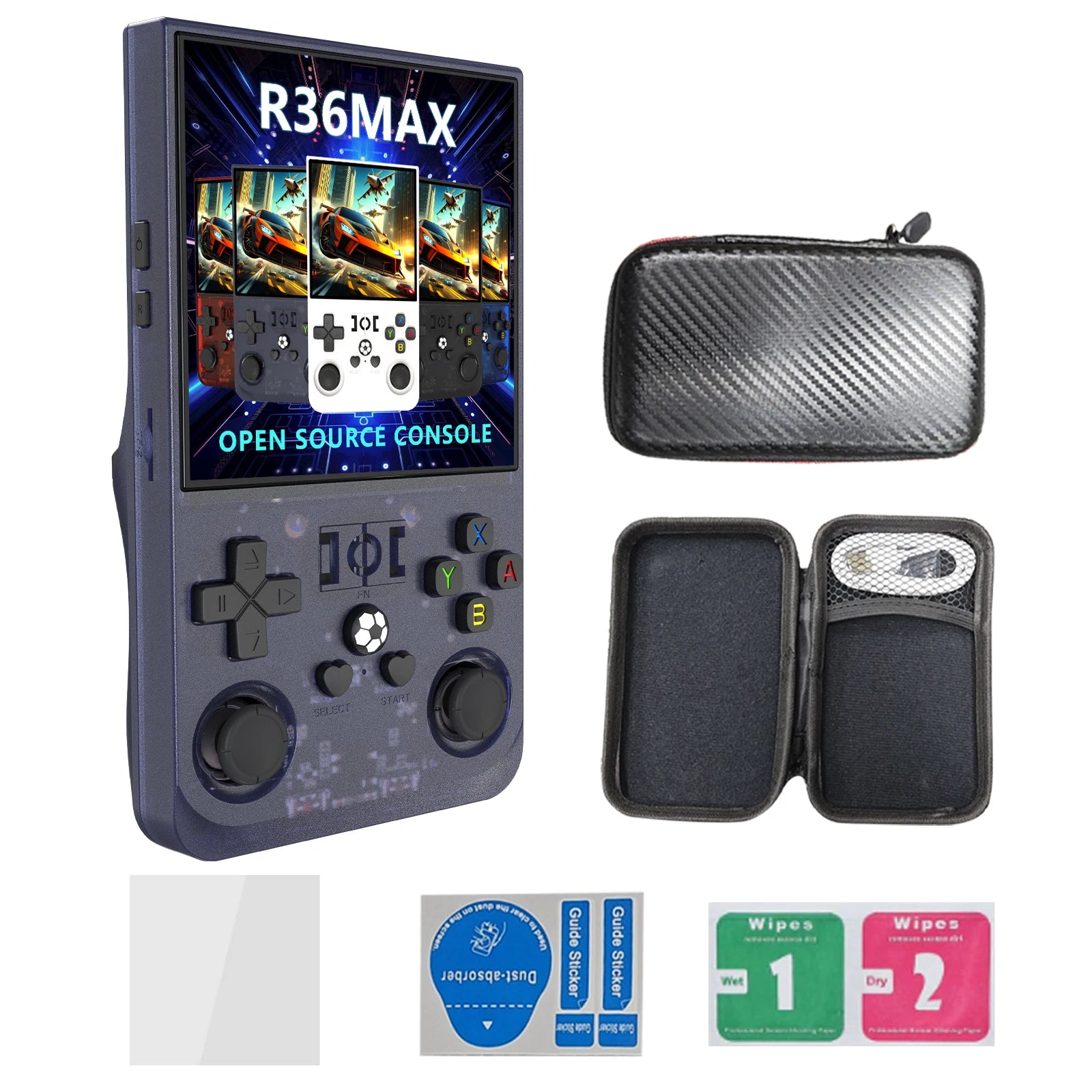 Newest R36MAX Handheld Retro Games Console 4 Inch HD Screen Portable Game Player Mini Arcade Machine with Protect Bag