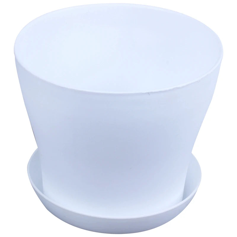 Plastic Plant Flower Pot Planter With Saucer Tray Round Gloss Home Garden Decor, White Upper Caliber -, 17cm / 6.69"