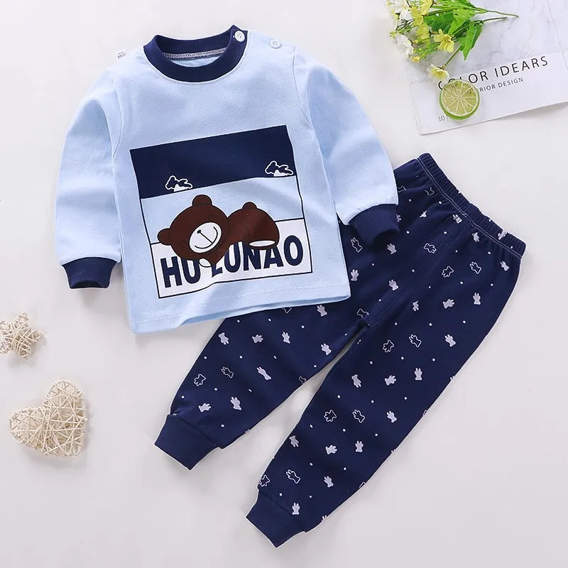 Fall Baby Unisex Clothes 2021 New Children Pure Cotton Underwear Set Printed Cartoon Baby Outfits Leisure Wear Infantil Suits