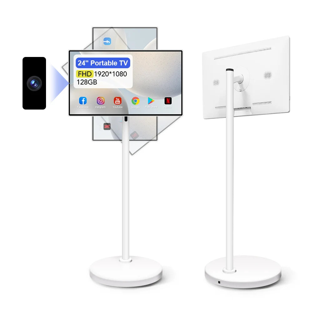 24 Inch Smart TV on Wheels Android 8-core CPU Remote Control Touch Screen Monitor with Battery 13MP Camera Portable TV