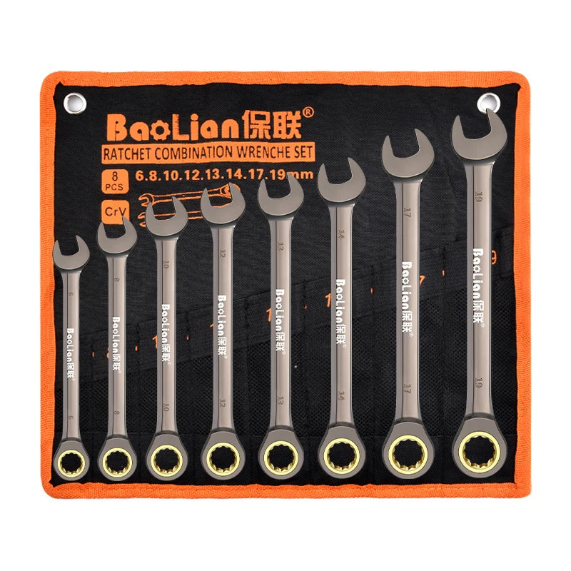 Open End Metric Combination Spanner Set Ratchet Wrench for Car Repair Hand Power Torque Tool with OEM Support CR-V Material Bags