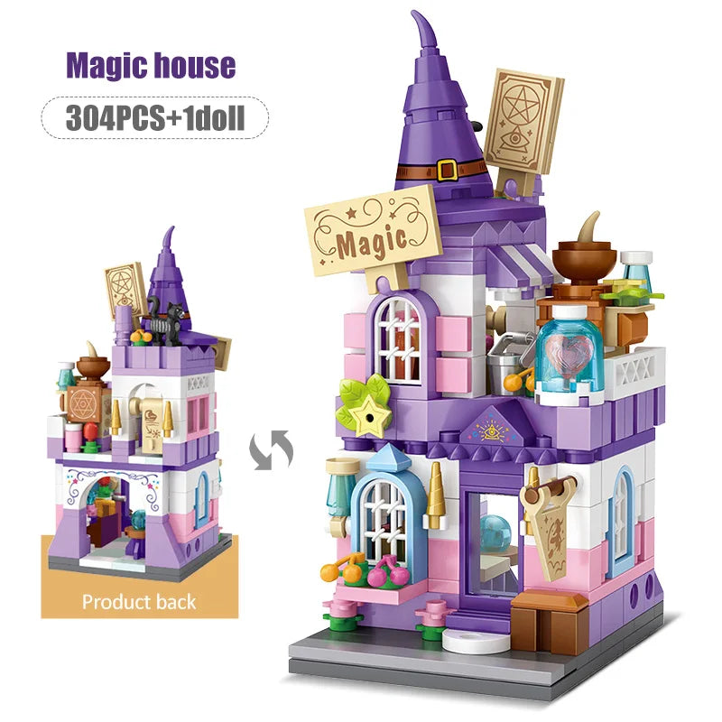 Mini City Street View Magic House Building Blocks Friends Figures Architecture Cottage Bricks Toys For Children Gifts