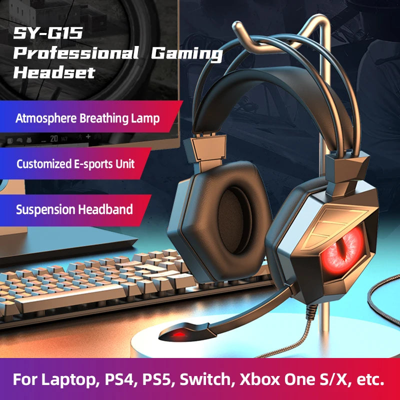 Soyto G15 Surround Sound Wired Headset with Microphone for Gaming Luminous Over Ear Headphones Gamers Fone De Ouvido Audifonos