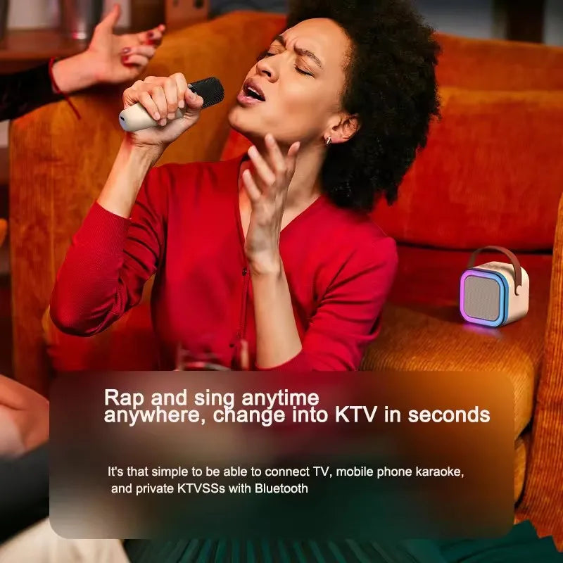 K12 Mini Portable Audio Integrated Microphone Home Singing Karaoke Family Wireless BT Outdoor Portable Speaker with Mics
