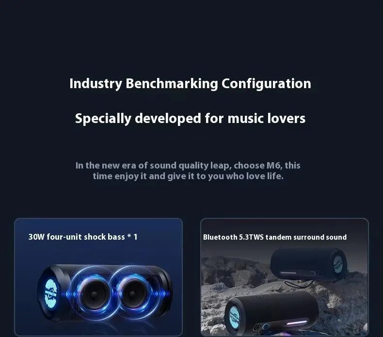 M6 Portable for Blue  Tooth Subwoofer Speaker 30W High Quality Mini Wireless Home Party RGB LED IP67 Waterproof Dustproof AUX