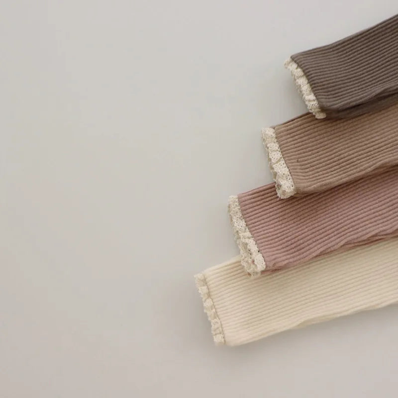 Milancel Skinny Lace Elastic Toddler Baby Girl Leggings With Lace Direcoted Basic Outwear Pants For 0-3Y