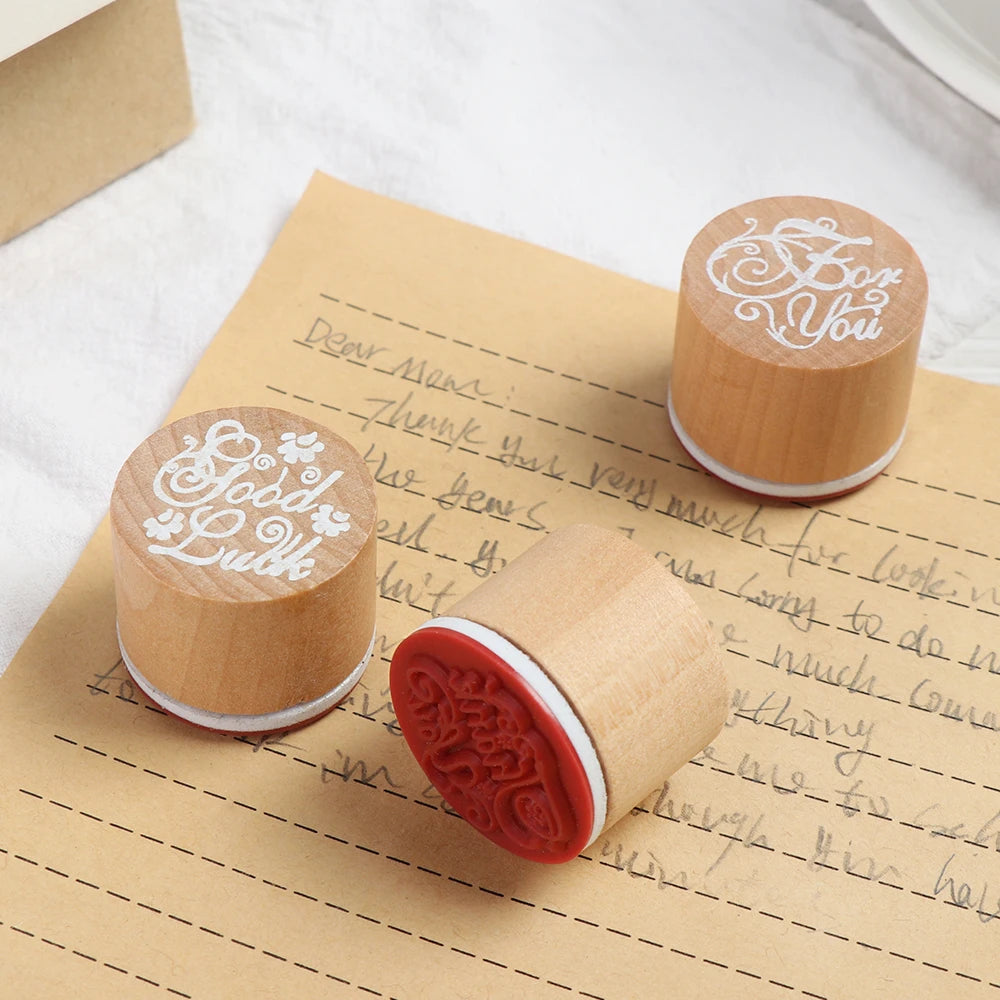 1PC Wooden Stamp Love/Thank You/For You Blessing Greeting Words Letter Stamp DIY Scrapbooking Cards Decor Handmade Wood Stamp