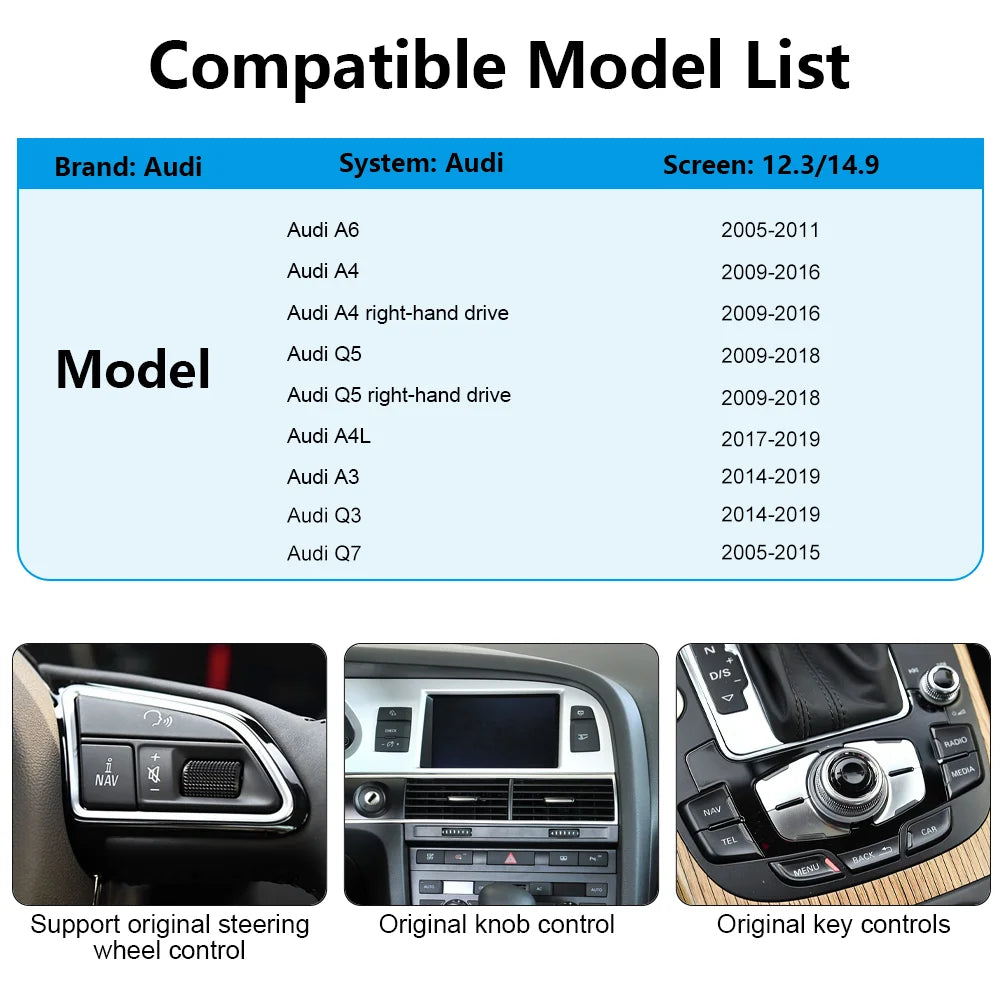 A3 14.9 Inch Android Car Screen Digital Cluster Android Navigation GPS  Car Dvd Player for Audi Car Monitor 2014 - 2019