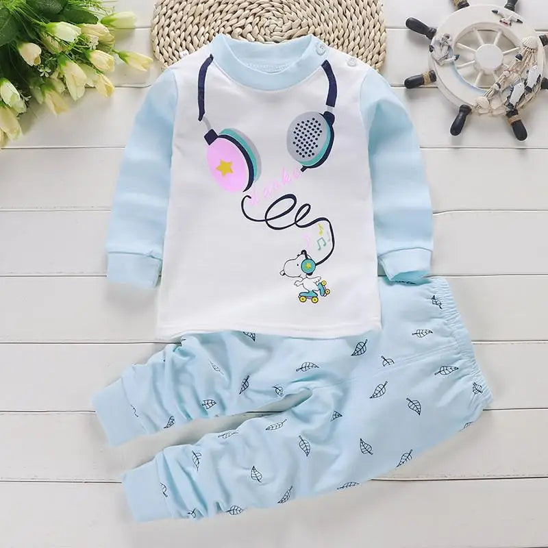 Fall Baby Unisex Clothes 2021 New Children Pure Cotton Underwear Set Printed Cartoon Baby Outfits Leisure Wear Infantil Suits